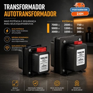 Auto Transformador 7000va 3000va 2000va 1500va 1050va 750va 500va 300va Bivolt 110v e 220v VOLTZ