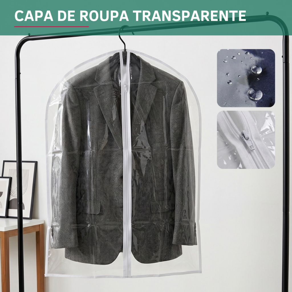 Kit Capa Protetora Para Terno E Vestido Transparente Antipoeira Impermeável Alta Resistência Premium