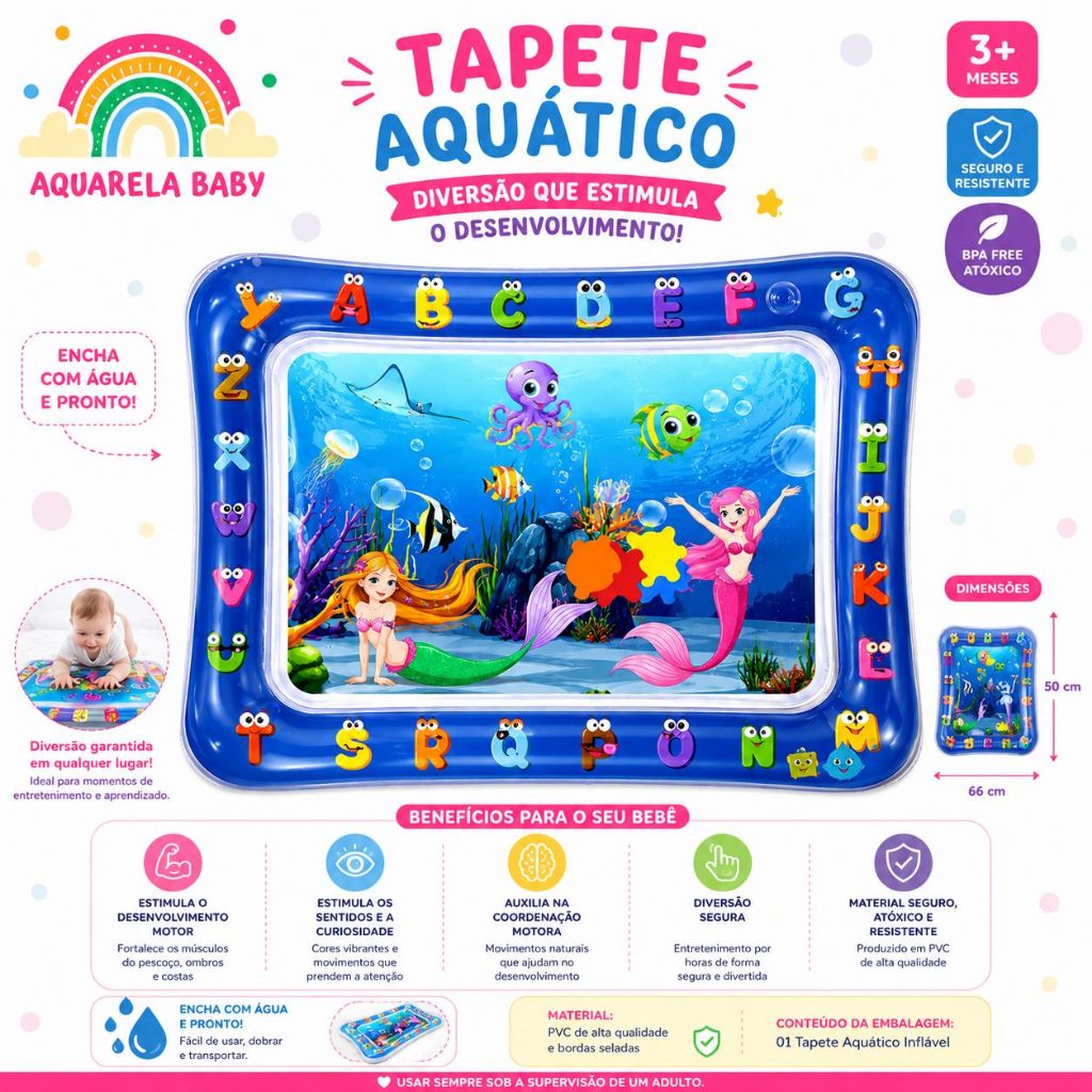Tapete Infantil Inflável Água Sensorial  Menino e Menina