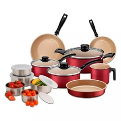 Jogo de Panelas Tramontina Turim com Assadeira Vermelho E Jogo de Bowls em Aço Inox - 12 peças