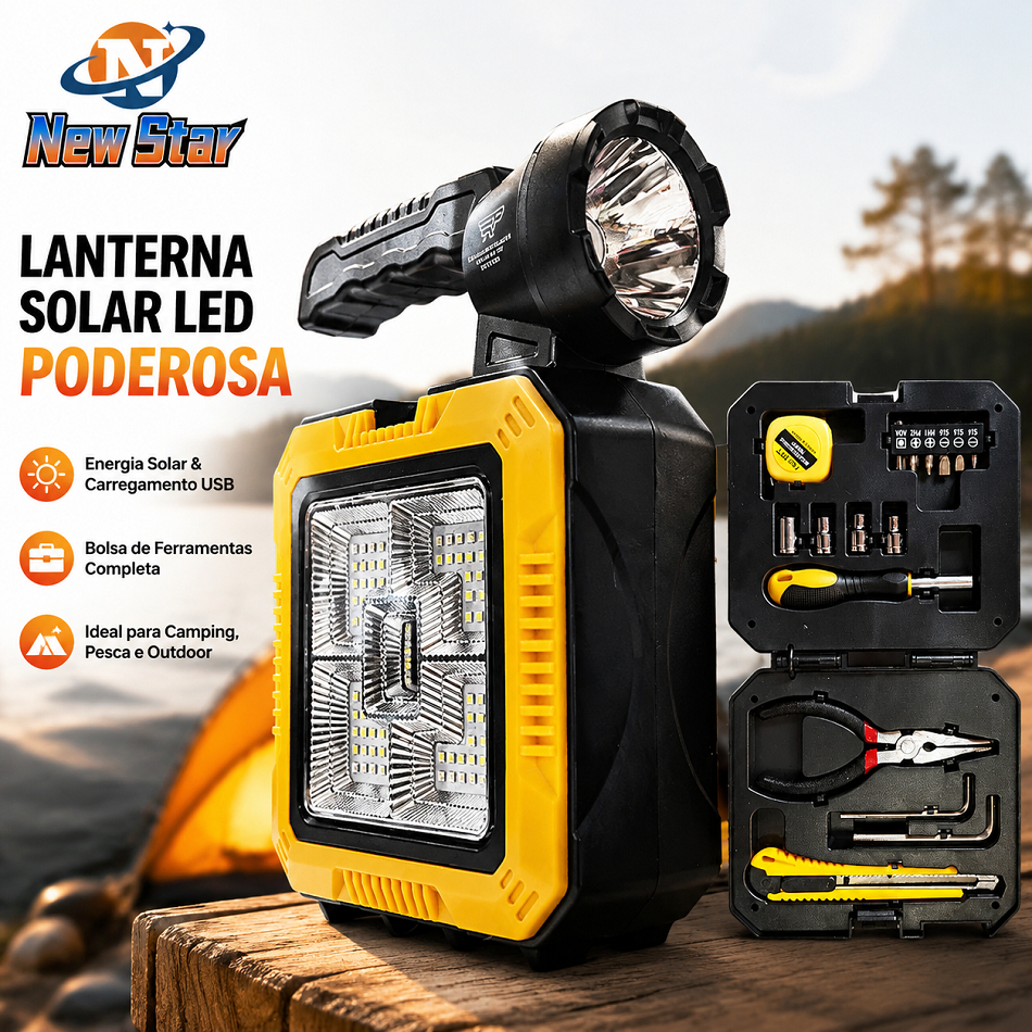 New Star Lanterna Solar Led Poderosa Carregador USB Bolsa De Ferramentas Portátil Acampamento Outdoor Pesca