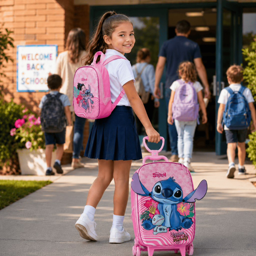 Mochila e Lancheira Infantil Stitch Rosa Kit Escolar Max Toy