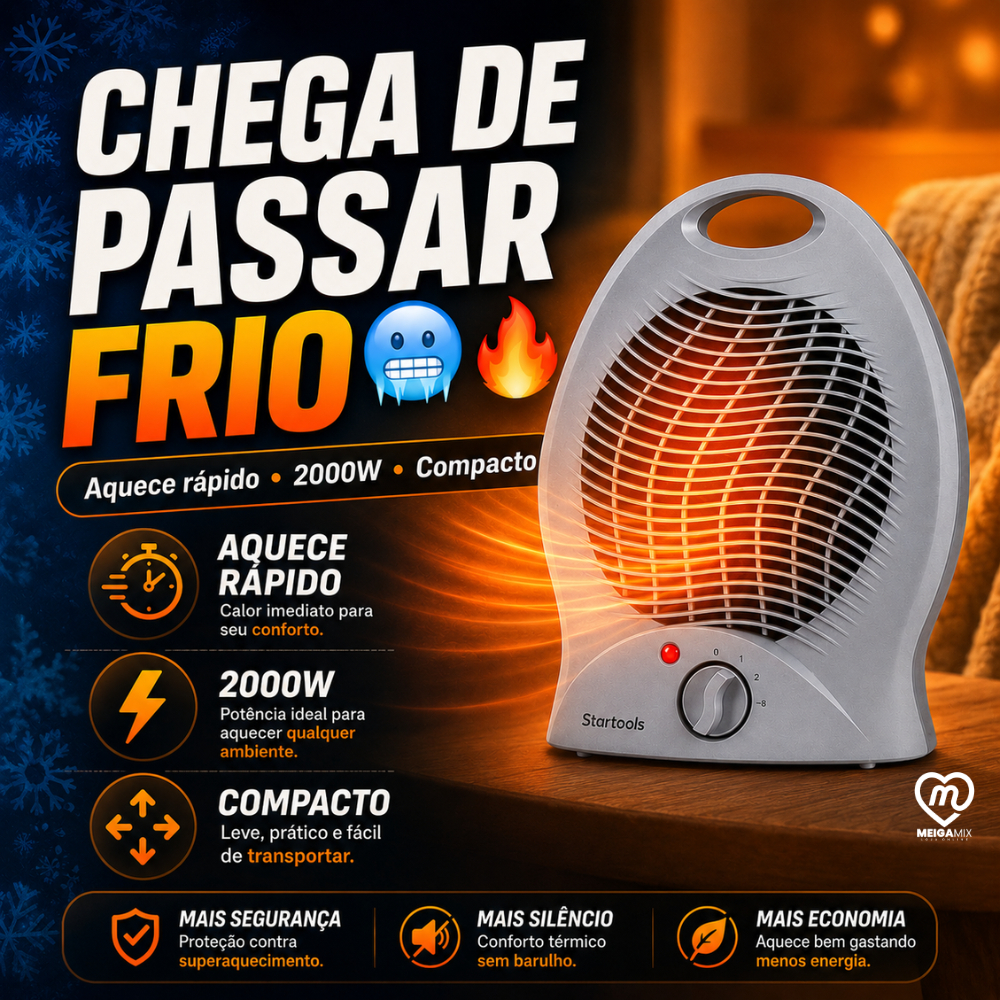 Aquecedor De Ar  Elétrico Portátil 1000W/2000W Aquece Rápido 127V/220V Quarto Sala Escritório