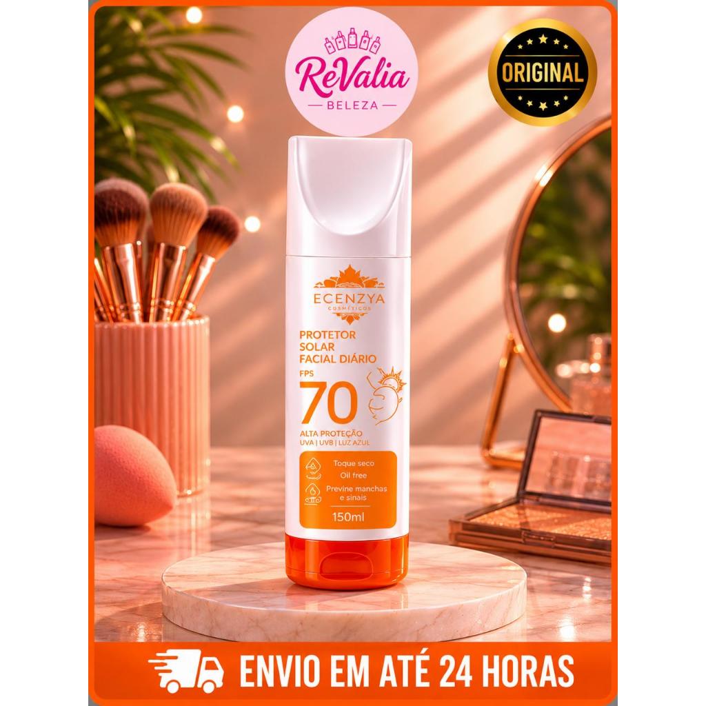 Protetor Solar Facial FPS 70 Ecenzya Gold Anti Oleosidade Toque Seco UVA UVB Uso Diário 150ml