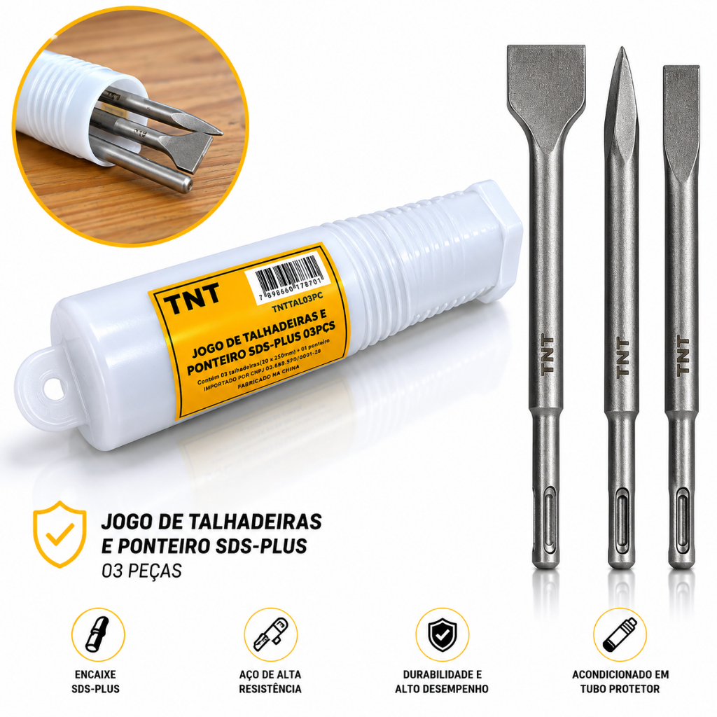 Kit 03 peças 01ponteira e 02 talhadeiras Sds plus