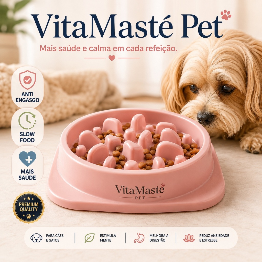 Comedouro Lento Anti Engasgo VitaMasté Pet para Cães e Gatos | Alimentação Slow Food Anti Ansiedade
