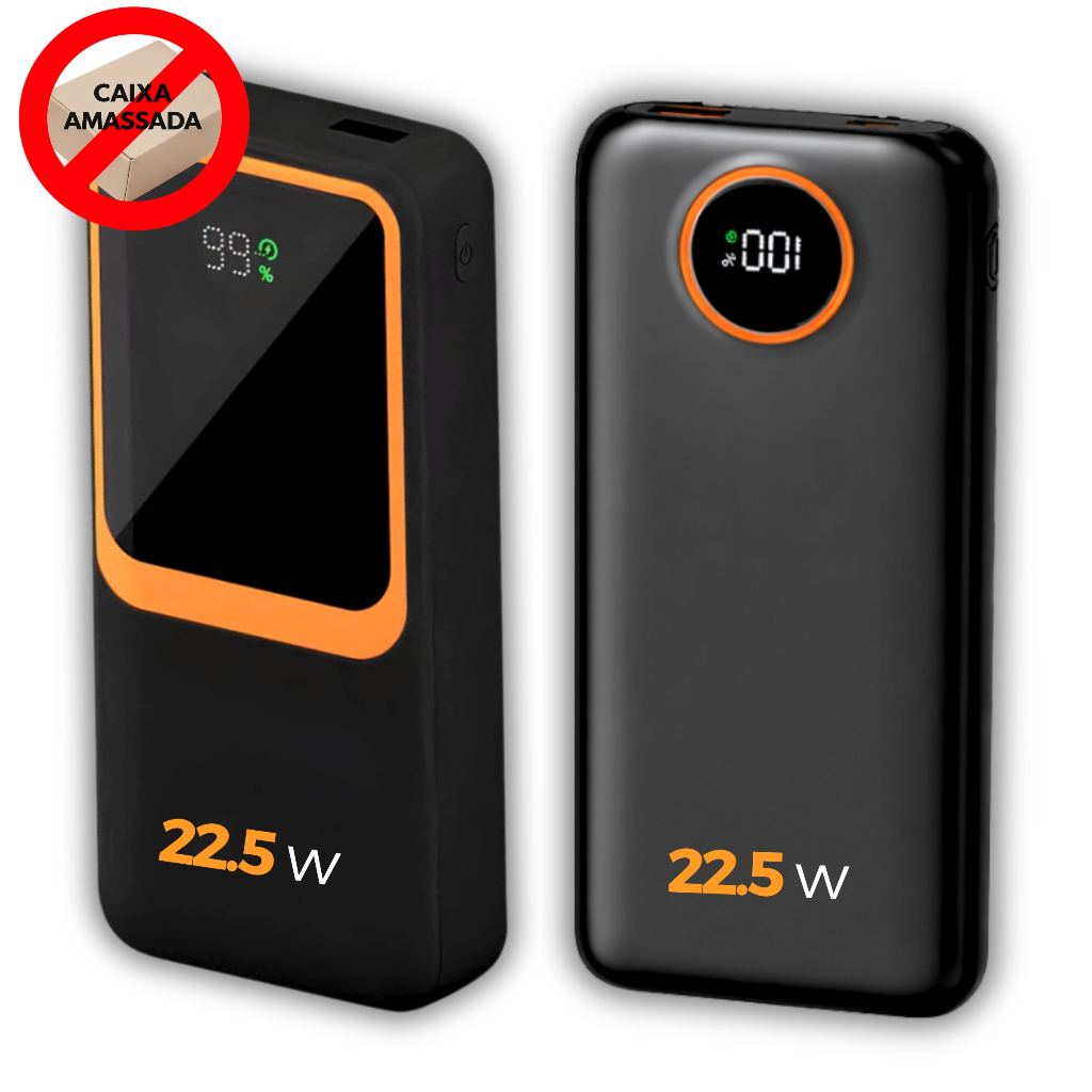 Carregador Portátil (Power Bank) 20000Mah Turbo 22.5w Carregamento Ultra Rápido PD Visor Led - CAIXA AMASSADA