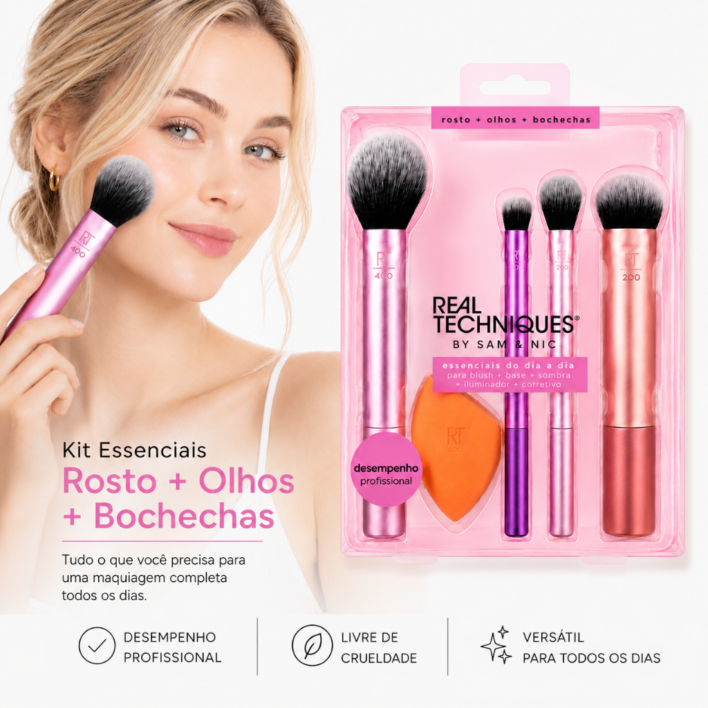 RT Kit Pincéis De Maquiagem 5 Peças Blush Contorno Sombra Base Corretivo Esfumar Profissional