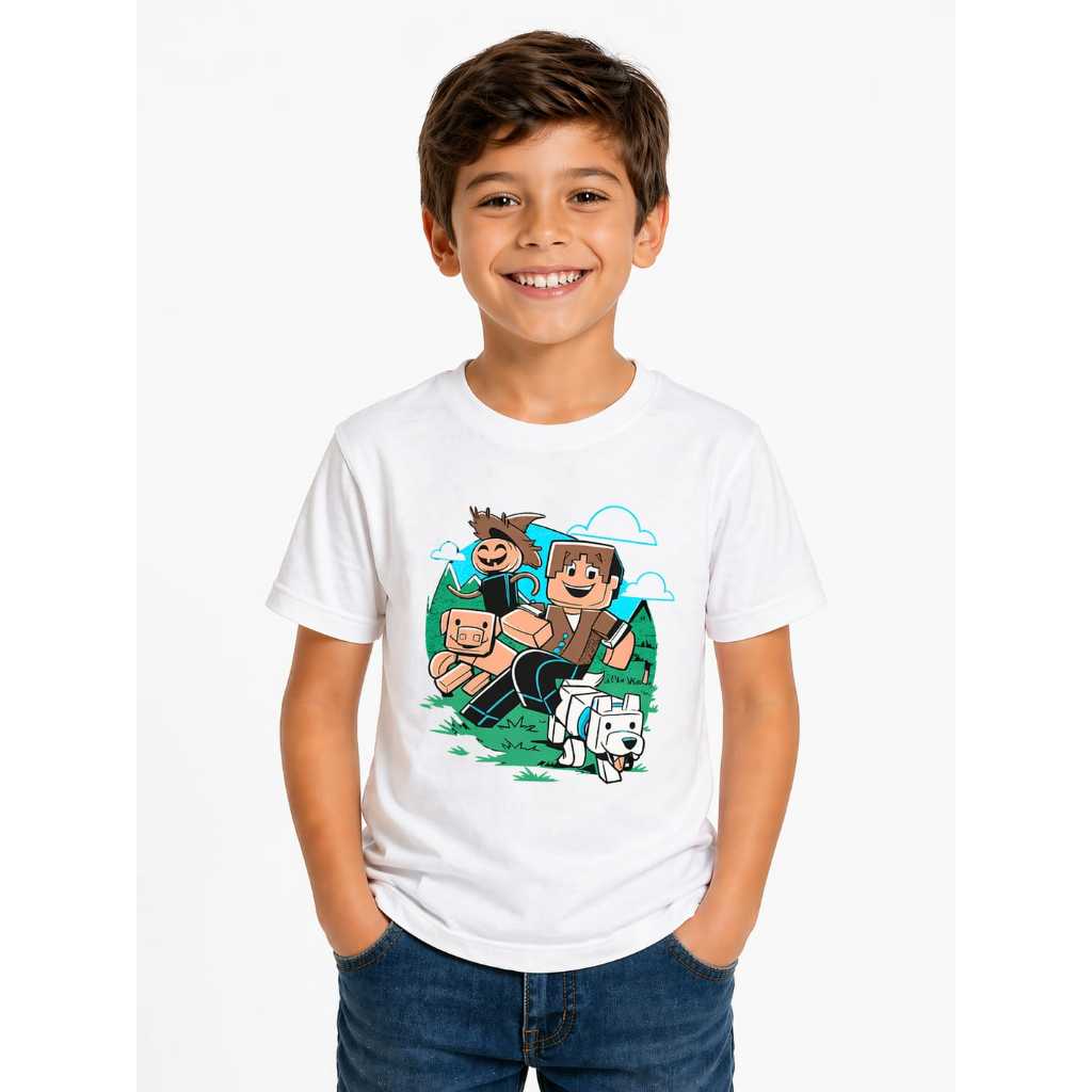 Camiseta Infantil Jazzghost Gamer Unissex Juvenil Branca Youtuber Presente Festa Passeio Escola Criança