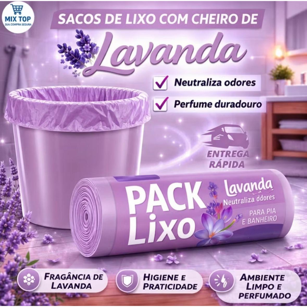 Pack Saco Lixo Lavanda Para Pia e Banheiro Fragrância Duradoura!!
