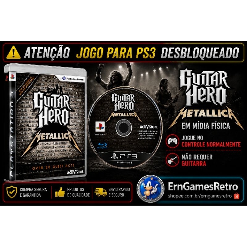 Guitar Hero Metállica ,PS3 Desbloqueado HEN ou CFW - Mídia Física - Jogue no Controle ( Joystick ) , Não Requer Guitarra