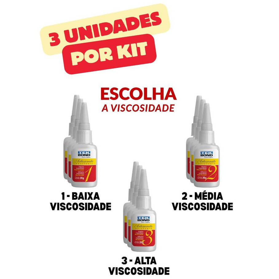 Kit Cola Instantânea Tekbond Artesanato 20g N1 N2 N3 Viscosidade Adesivo Forte Ateliê Atacado