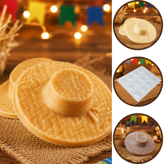 1~10 Forma Simples 9565-Chapéu De Palha em Acetato BWB Para Bombom, Arraiá Festa Junina e Fazenda (CHOCO)  (H9)