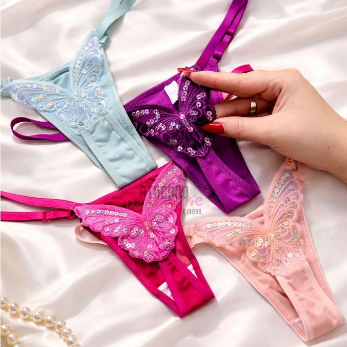 Kit 2 Calcinha Borboleta Fio Sensual Conforto Com Regulagem Lingerie Feminina