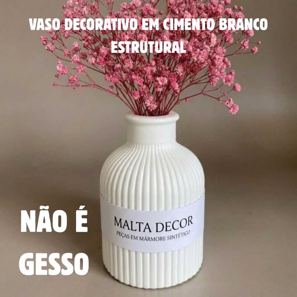 Vaso Decorativo Em Cimento Branco Estrutural Mini Garrafinha ( NÃO É GESSO) Estilo Pinterest - Para Sala - Quarto Flores