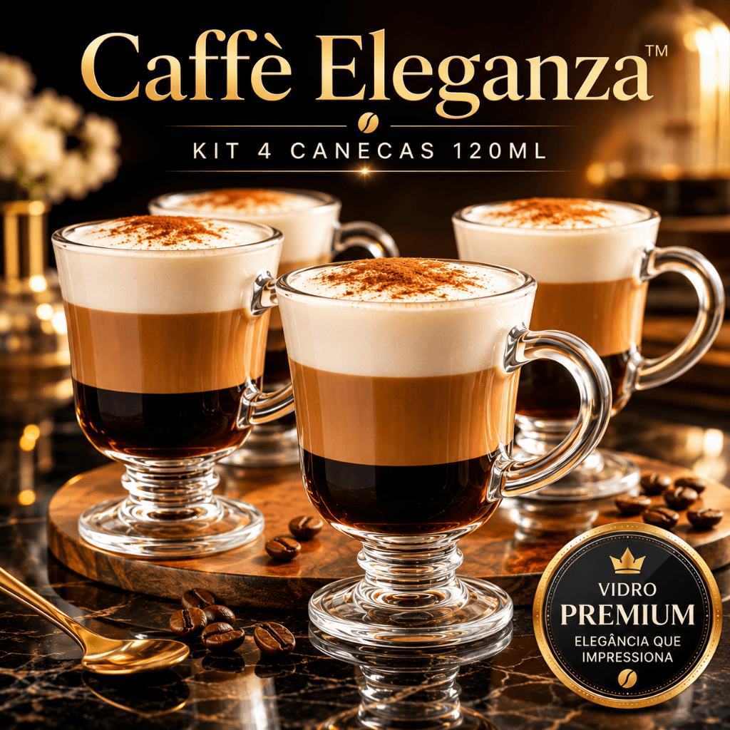 Kit 4 Canecas de Vidro Cappuccino 120ml Transparente Premium Resistente Estilo Cafeteria Caffè Eleganza™