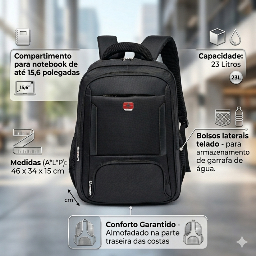 Mochila Bolsa Swicky Notebook Executiva Viagem Faculdade Trabalho Reforçada