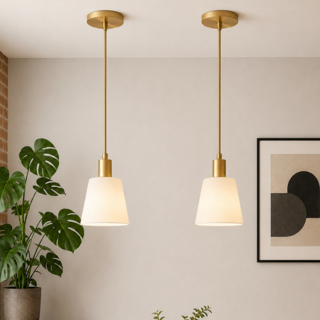 Kit 2 Luminária  Pendente Clássico Cônico Bocal E27 150cm Dourado/Preto  Interna Sala Mesa Decoração
