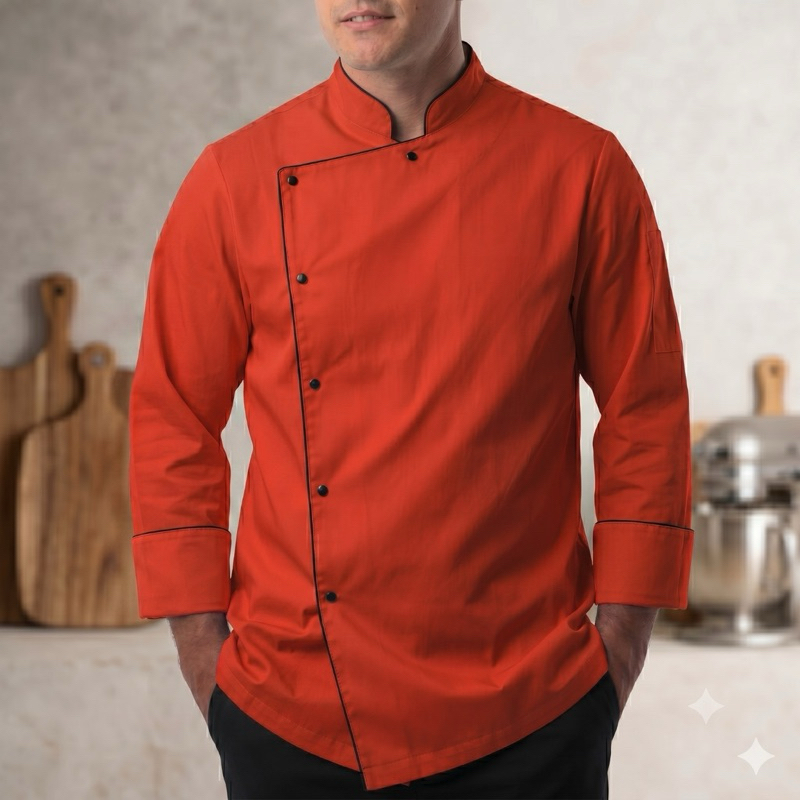 Dolmã Jaleco Chef Cozinha Oxford Vermelho Manga 3/8 Botão Pressão Nome Bordado Unissex Gastronomia Restaurante Culinaris