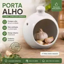 Porta Alho Cerâmica Branca Decorativo 2ª Linha Ventilado Cozinha Resistente e Moderno