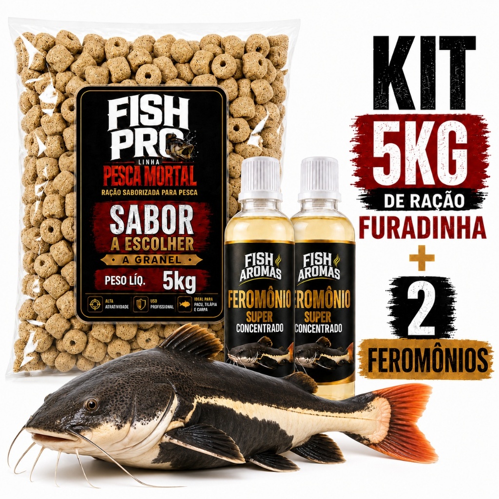 2 Feromônio para Pesca Atrativo Super concentrado Pesqueiros Peixe  + 5kg de Ração Furadinha