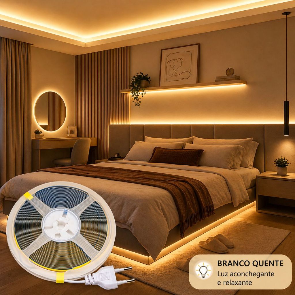 Fita LED COB 320 10 Metros 220V Escolher Tonalidade de Luz – Flexível, Plug & Play E Luz Contínua