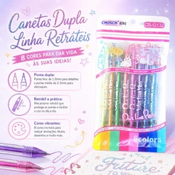 Caneta Marcadora Contorno Duplo Prata 1.0mm Caneta Fluorescente de Clique para Bullet Journal Desenho Estudo Destaque