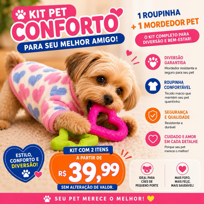 Kit Pet Conforto & Diversão - 1 Roupinha pet + 1 Mordedor Pet   - Brinquedo pet - acessório pet - Roupa pet.