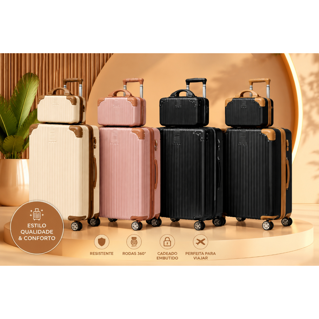 Kit de Mala De Viagem 10 KG 9KG 4 Rodas Gira 360 Grau + Frasqueira Novo Modelo 2026 PROMOÇÃO ENTREGA RÁPIDO