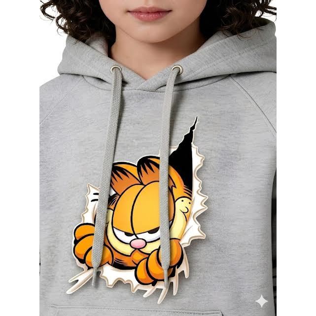 Moletom Flanelado Preto Infantil Masculino Feminino Personagem Gatinho Garfil  Streetwear Outono Inverno