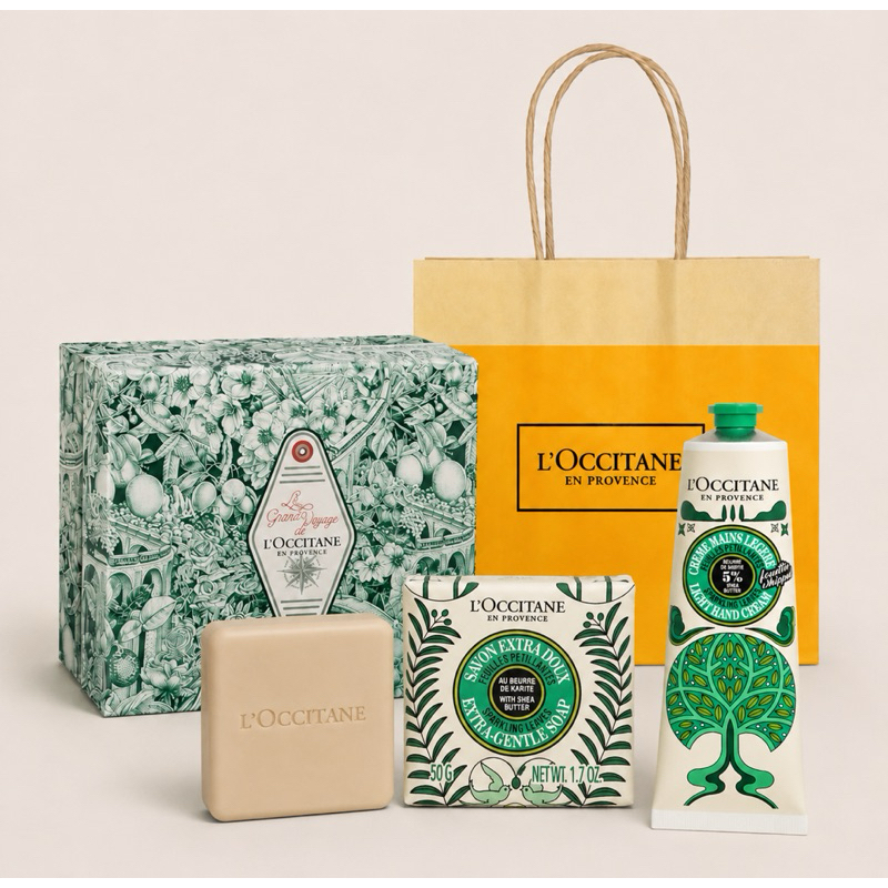 kit Mini Creme de Mãos + Sabonete Barra Corporal 50g Karite Sparkling + Caixa Presenteavel Loccitene En Provence