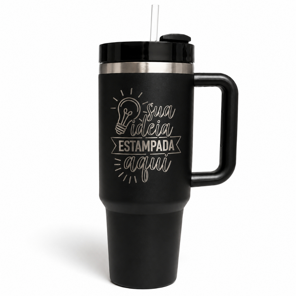Copo Térmico 900ml Com Tampa e Canudo Personalizado Gravação a Laser Inox Premium