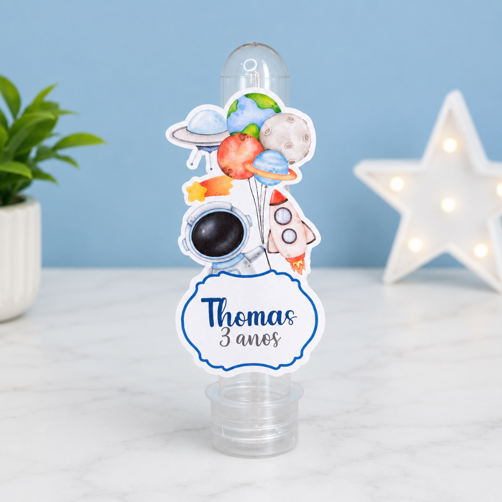 10 Tags Aplique Tubete Astronauta Personalizado | Lembrancinha Festa Infantil (não acompanha tubete)