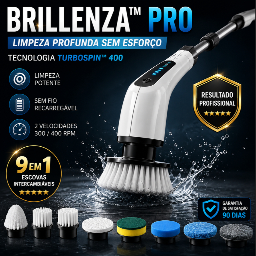 Escova Elétrica Rotativa 9 em 1 Sem Fio Recarregável Com Cabo Extensível Limpeza de Piso Azulejo Box Banheiro Rejunte