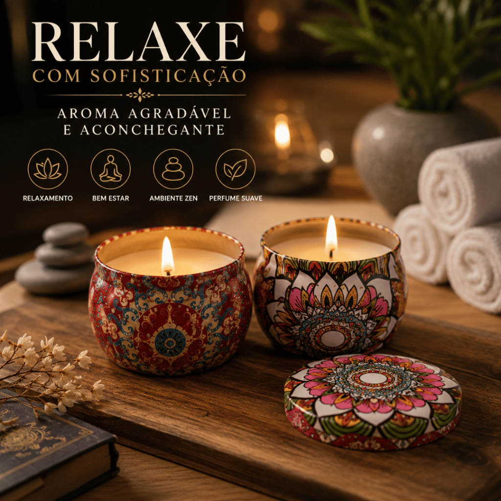 Imagem Kit 02 Velas Aromáticas Vela Na Lata Mandala Decorativa Perfumada Aromaterapia Relaxante Luxo
