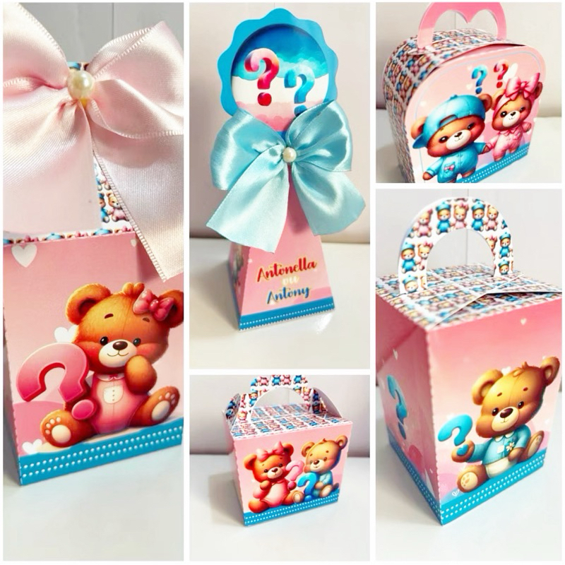 Kit Caixinhas Personalizadas Chá revelação Ursinhos azul e rosa