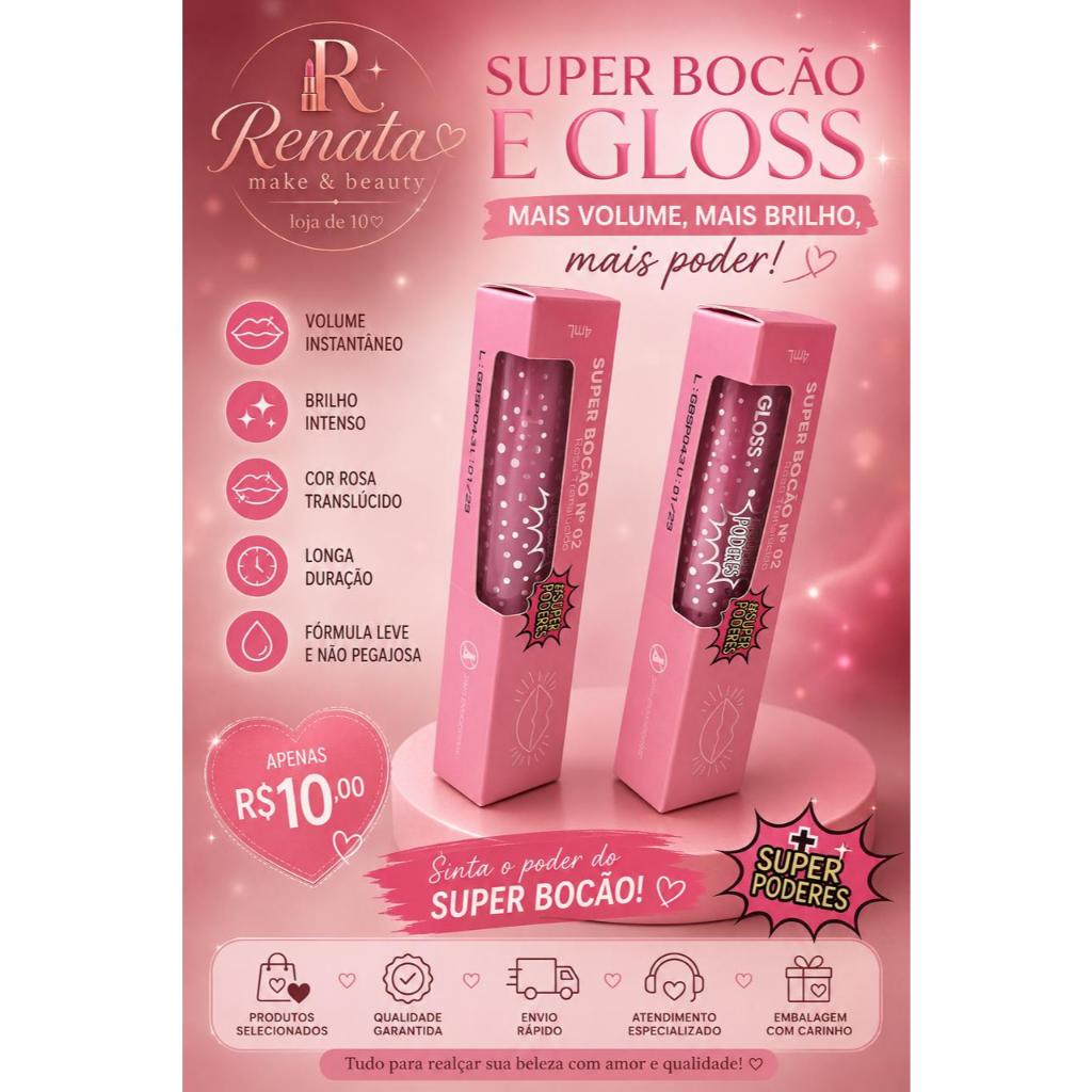 "Gloss Labial Super Bocão Super Poderes com brilho intenso e acabamento radiante. Perfeito para realçar a beleza dos láb