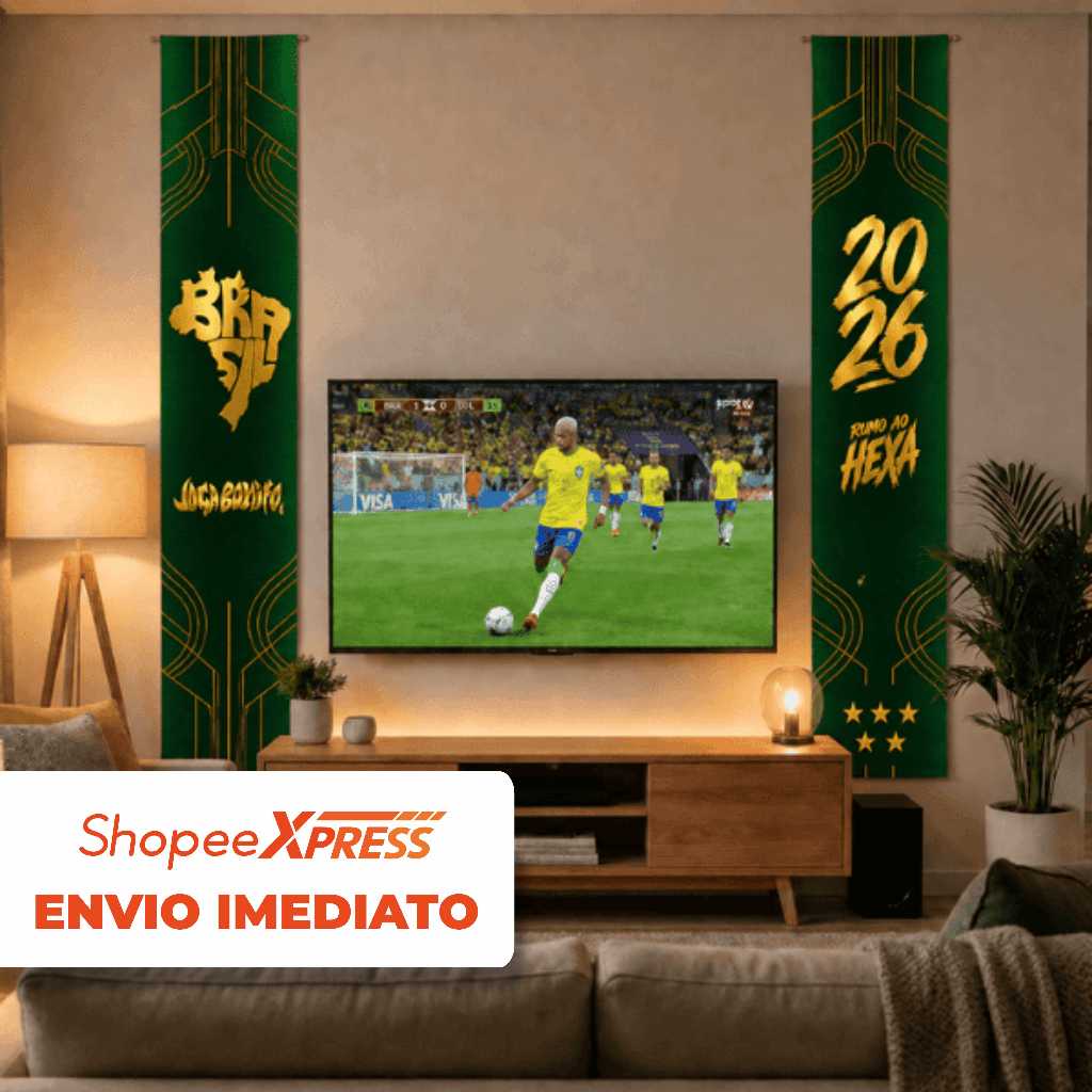 Kit 2 Faixas Brasil Copa do Mundo 2026 Vertical Decoração Festa Torcida Verde e Amarelo Bar Casa