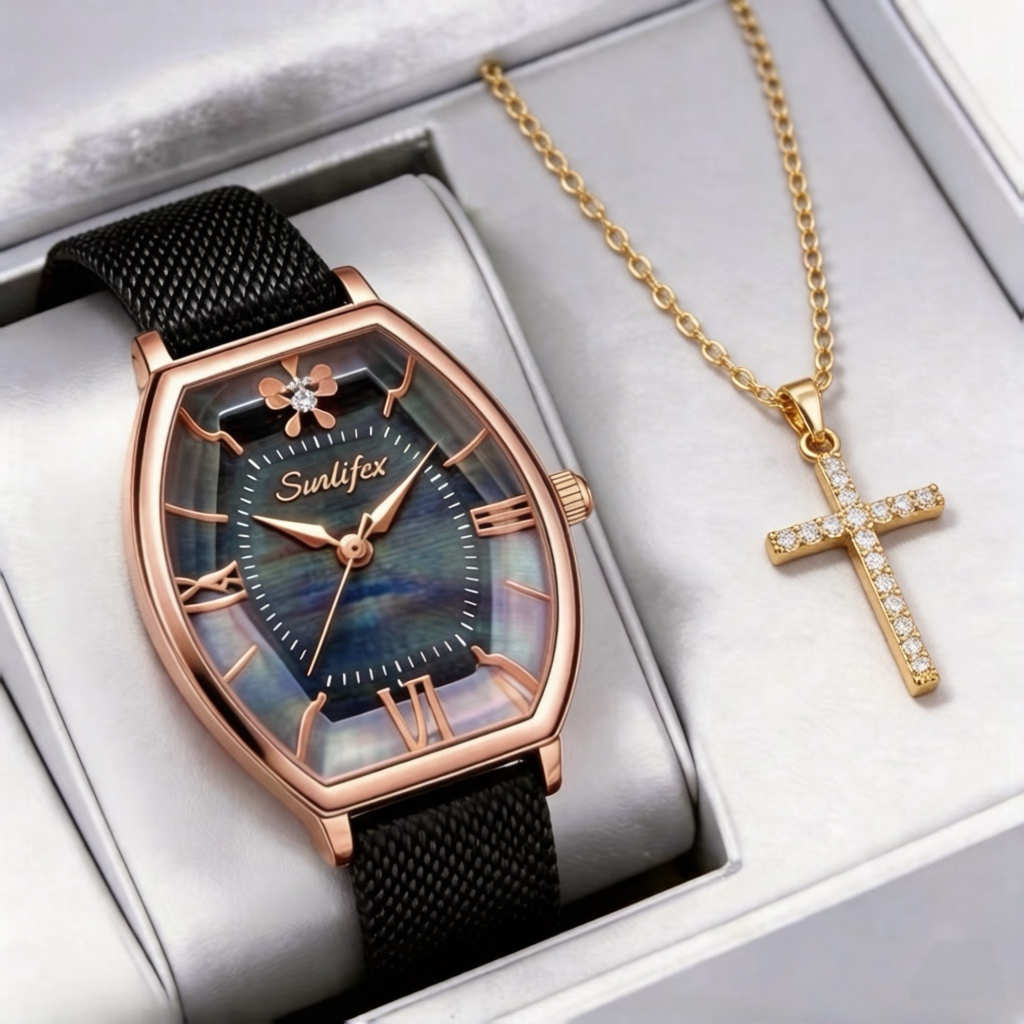 Relógio quartzo feminino à prova d'água aço inox pulseira de couro durável importado, sofisticado único 6118