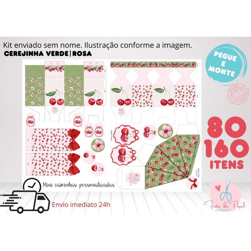 Kit Festa Cerejinha|Kit Lembrancinhas Cerejinha|Personalizados Cerejinha|Festa infantil|Pegue e Monte