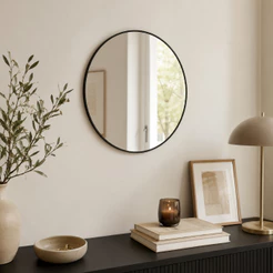 Espelho Decorativo Redondo com Moldura em Couro 40CM Para Parede Sala Quarto Banheiro