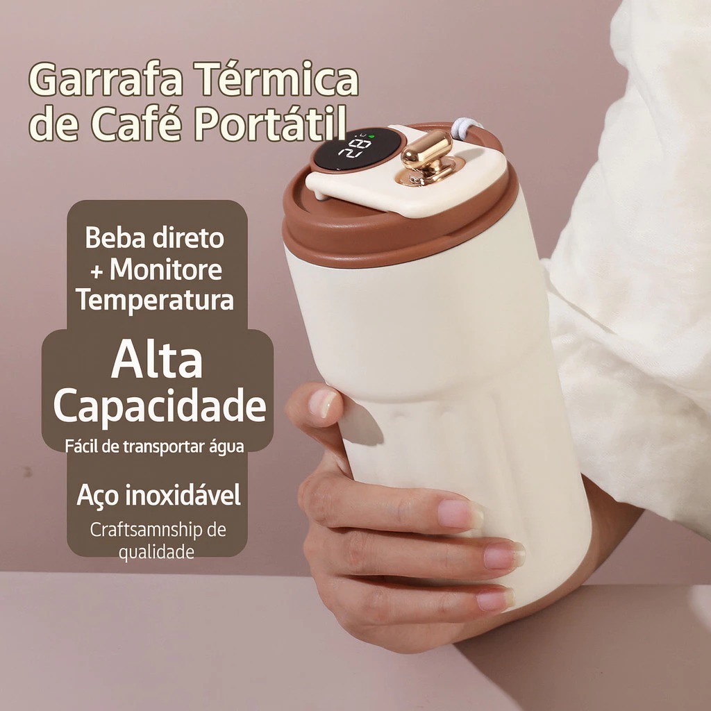 Garrafa Térmica Portátil 450ml com Display de Temperatura Elegância e Praticidade