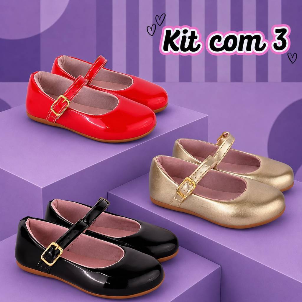 Kit 3 Pares Sapatilha Infantil Menina Antiderrapante Macia
