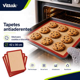 Vittak Tapete Culinário de Silicone e Fibra de Vidro 42x30cm Antiaderente para Forno, Ass…