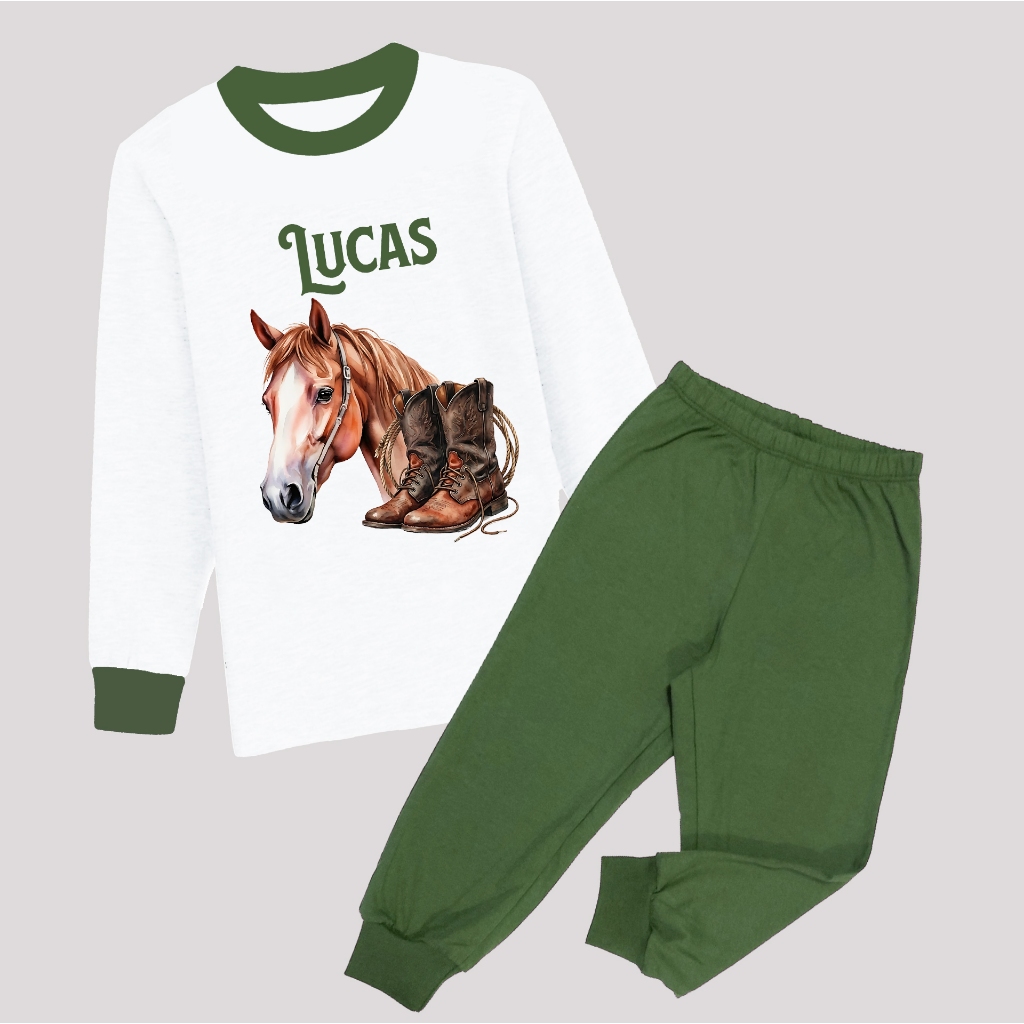 Pijama cavalo menino, pijama Country, pijama personalizado com nome
