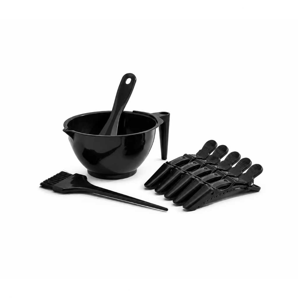 Kit Cumbuca Para Tintura Progressiva Com Espatula e Pincel + 6 Presilha Crocodilo