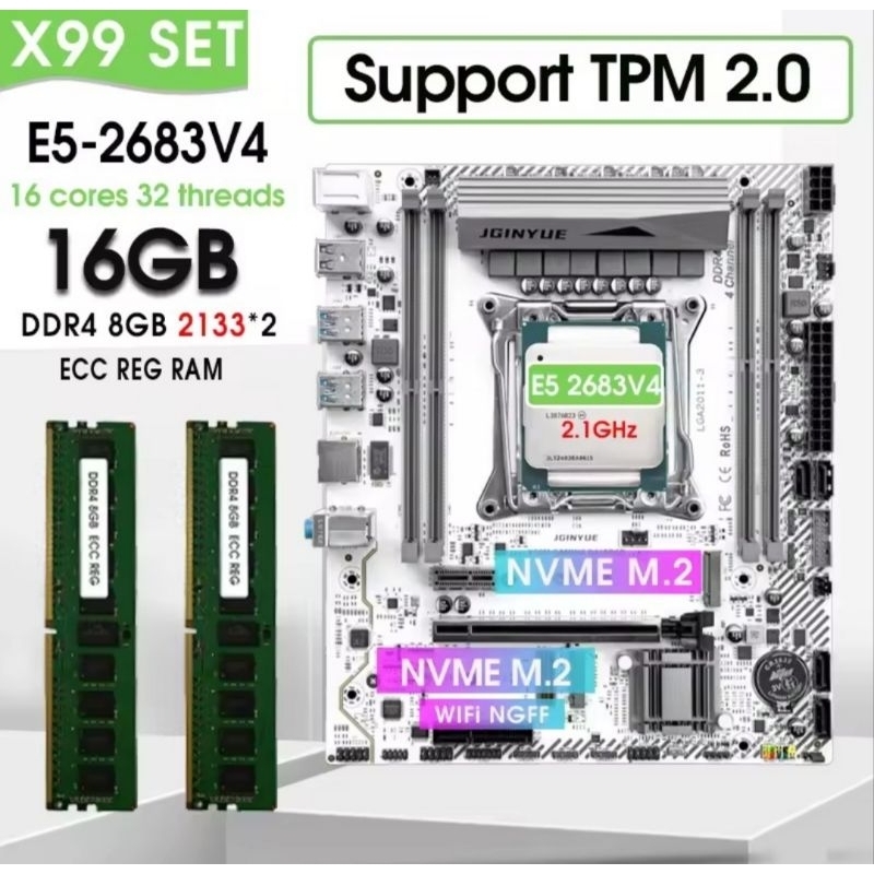 Kit Upgrade X99 LGA 2011-3 + Xeon E5 2683 V4 + 16GB DDR4 ECC | NVMe M.2 | Gamer 