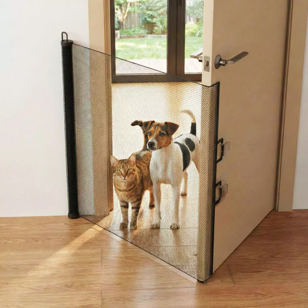 Barreira Retrátil Automática Anti-Fuga – Tela de Proteção para Pets e Bebês, Grade para Portas, Sem Furo, Ajustável