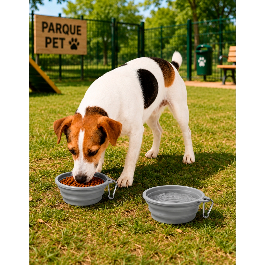 Comedouro Bebedouro Silicone Dobrável Portátil Para Cachorro Cães Gato Passeio Viagem