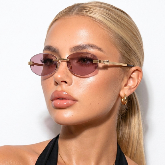 Imagem Oculos de Sol Oval Fino Premium Blogueira Tendencia do Momento em Alta Tigre Virginia uv400 Feminino